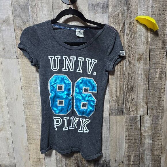 Victoria's Secret PINK Vintage Y2K Grey Graphic Tee - Picture 1 of 6